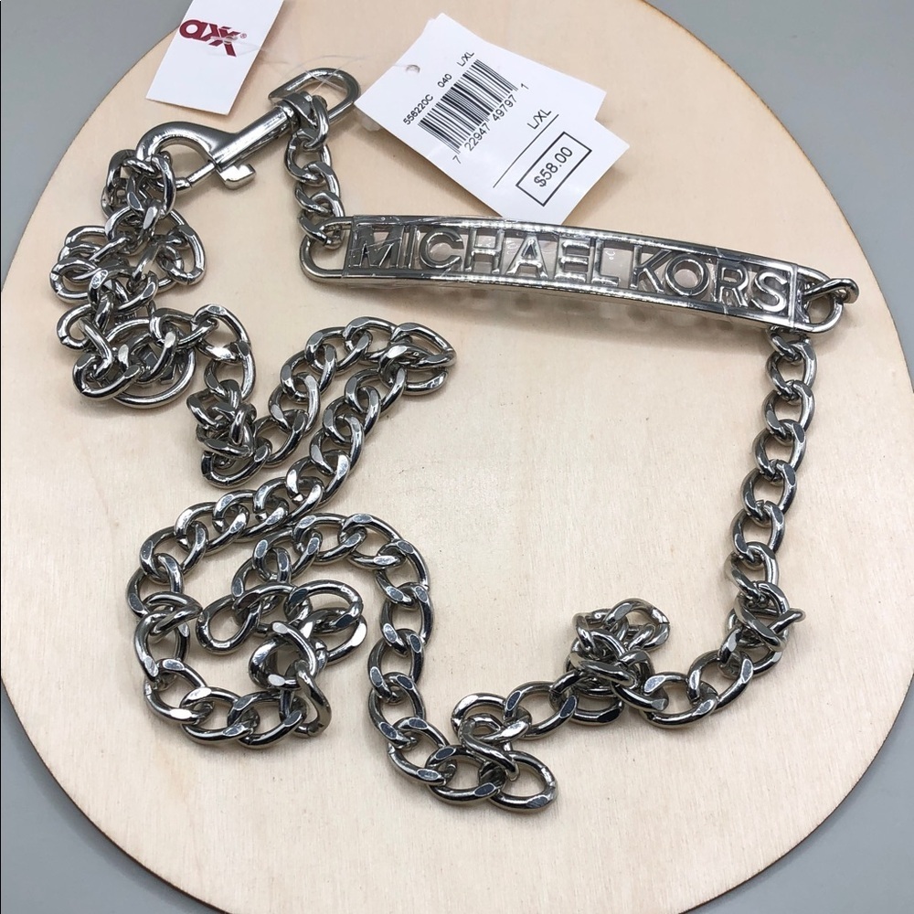 MICHAEL Michael Kors Logo Silver-Tone Chain-Link Belt L/Xl New NWT Giftable.